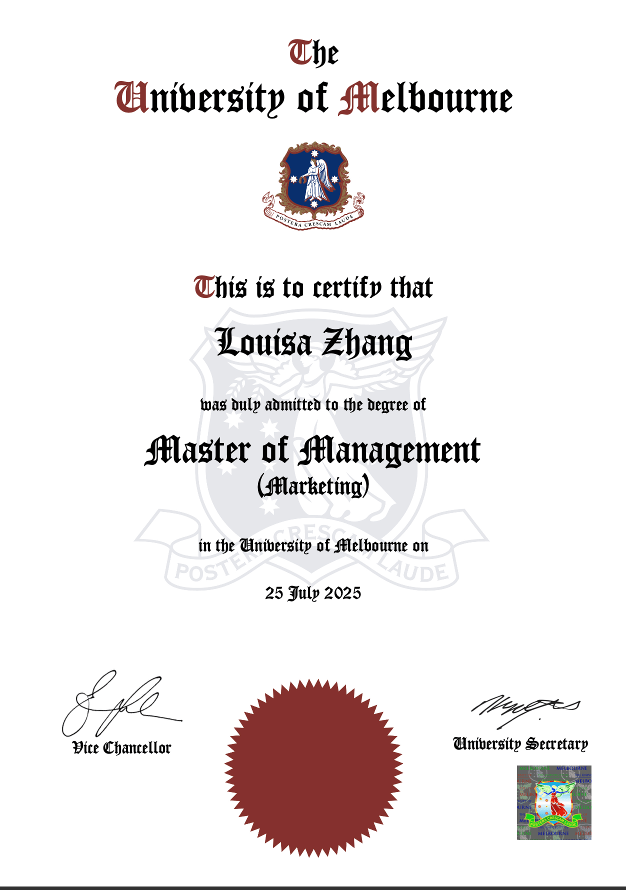 Master of Management (Marketing) testamur